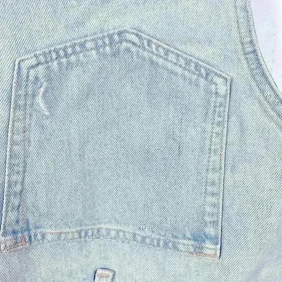 Zara Jean Jacket Sleeveless Distressed Button Front Pockets Collar Light Wash M - Picture 10 of 13